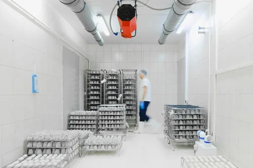 Insulated food room with ceiling-mounted cooling equipment